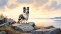 Photo-realistic Painting Of A Collie With A Stunning Sea View