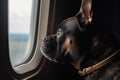 dog on the plane looking out the window generative ai Royalty Free Stock Photo