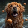 Dog Playing With Ball in the Water. Royalty Free Stock Photo