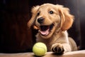 dog plays with a ball: A beautiful dog walking and running. Generative AI
