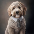 Dog poodle portrait generative ai. Poodle and golden retriever puppy breed wearing school uniform