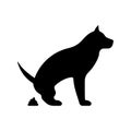 Dog Pooping Dung Black Silhouette Icon. Pet Glyph Pictogram. Domestic Animal Poop Excrement in Park Simple Flat Symbol