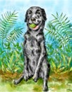 Dog portrait of black Labrador Retriever watercolor painting