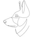 Dog portrait in continuous line art drawing style. German shepherd head black linear sketch isolated on white background