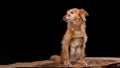 Dog portrait on a wooden plank before a black background Royalty Free Stock Photo