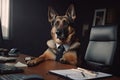 Dog Programmer In A Business Suit Sits At His Computer And Programs. Generative AI Royalty Free Stock Photo