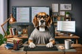Dog Programmer at Computer Desk Royalty Free Stock Photo
