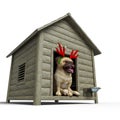 Dog pug cartoon with a christmas hat is in the house waiting for santa Royalty Free Stock Photo