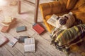 Smart dog in library Royalty Free Stock Photo