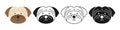 Dog pug terrier faces cartoon character set puppy childish symbol muzzle doodle icon doggy flat pet