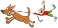 Dog pull kid on leash cartoon illustration