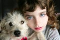 Dog puppy pet and girl hug portrait