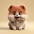 Hyper-realistic 3d Render Of Cute Baby Pomeranian Crouching