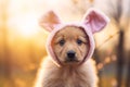 Dog puppy wearing funny large Easter bunny ears hat