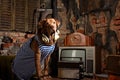 Dog radioman in retro style