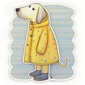 dog raincoat yellow sticker humanized characters funny vector artistic and delicate minimalist hand drawn doodle