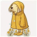 dog, raincoat yellow sticker humanized characters funny vector artistic and delicate minimalist hand drawn doodle