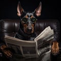 dog reading and holding a newspaper Royalty Free Stock Photo