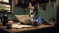 dog reading and holding a newspaper Royalty Free Stock Photo