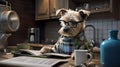 dog reading and holding a newspaper at home Royalty Free Stock Photo