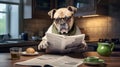 dog reading and holding a newspaper at home Royalty Free Stock Photo