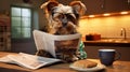 dog reading and holding a newspaper at home Royalty Free Stock Photo