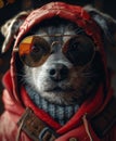 Dog in red jacket and glasses Royalty Free Stock Photo