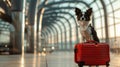 The dog with red suitcase. AI generated Royalty Free Stock Photo