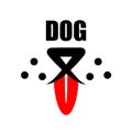 Dog with red tongue logo. Cute happy pet with smile face line design and copy space text. Doggy flat abstract element Royalty Free Stock Photo