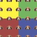 Dog red, yellow, blue and green vector background. Seamless pattern. 4 in 1.