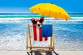 Dog relaxing on a beach chair Royalty Free Stock Photo
