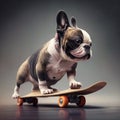 Dog riding a skateboard