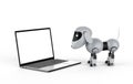 Dog robot with computer notebook Royalty Free Stock Photo