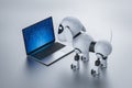 Dog robot with computer notebook Royalty Free Stock Photo