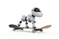 Dog robot play skateboard on white background Royalty Free Stock Photo