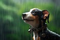 dog robot plays with a ball: A beautiful dog walking in the rain . Generative AI