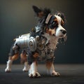 Dog robot in steampunk style, on a dark background. Generative AI content. Royalty Free Stock Photo