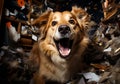 A dog in the room. A dog sitting in a pile of shredded paper Royalty Free Stock Photo