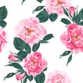 Dog-rose blooms. Wild pink rose seamless pattern. Template for textiles, paper, wallpaper.