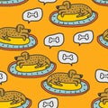 Dog on rug sleeps pattern. Home pet dream background