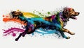 Dog running Rainbow splash wave