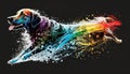 Dog running Rainbow splash wave