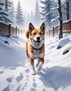 Dog Running in Snow