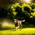 Dog Running through a Sunny Park in the Afternoon