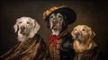 Dog(s) dressed in vintage proper clothing on master background setting.