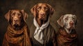 Dog(s) dressed in vintage proper clothing on master background setting.