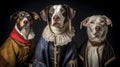 Dog(s) dressed in vintage proper clothing on master background setting.