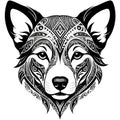 Dog face tribal tattoo artwork isolated white and transparent backgrounds