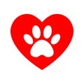 The dog`s track in the heart. cat and dog paw print inside heart Royalty Free Stock Photo