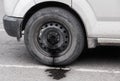 Dog`s urine stains on car wheel